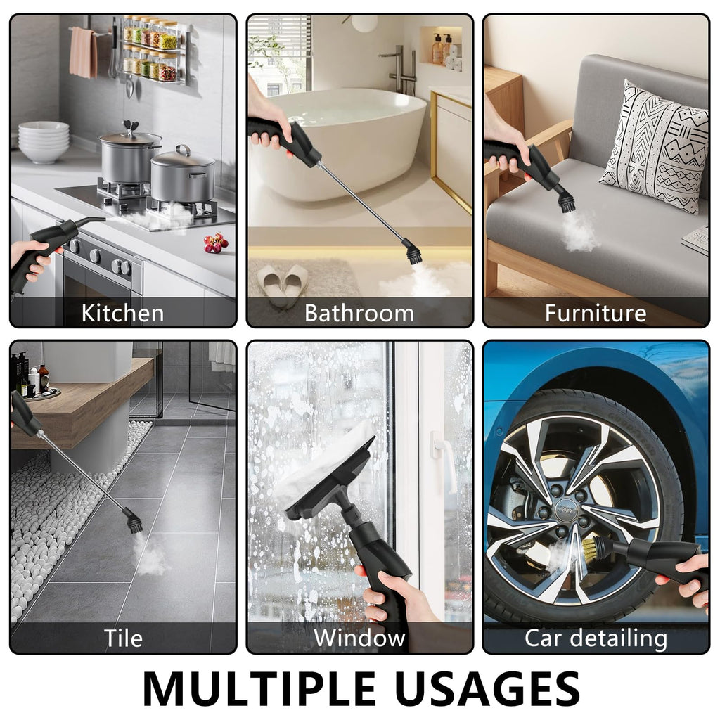 Handheld Steam Cleaner, Steamer For Cleaning, 2500W Pressurized Steam Cleaner With 1.2L Water Tank And 12 Attachments, Portable Steamer Cleaner For Home Car Kitchen Bathroom Furniture Tile Grout
